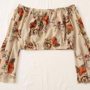 Plus Floral Bardot Bell Sleeve Crop Blouse